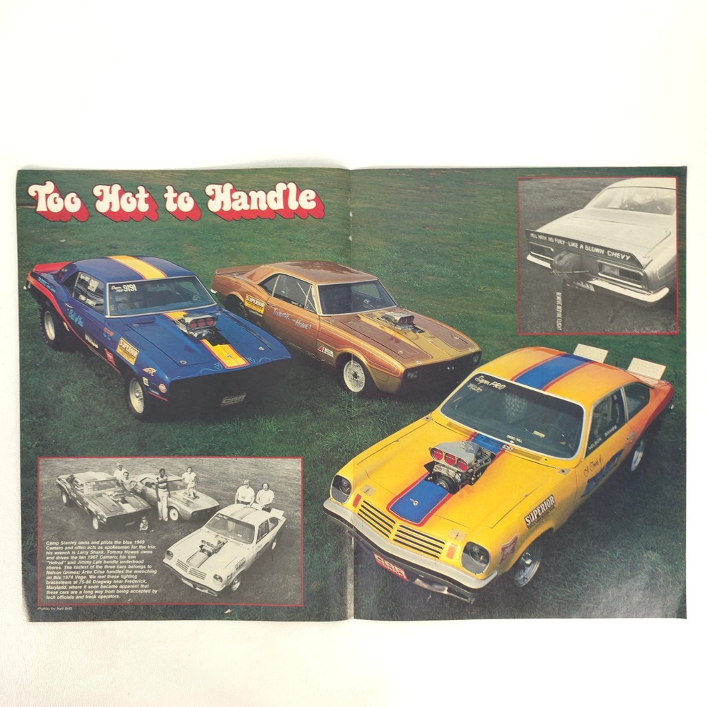 Vintage Vega Camaro Drag Racing Print Ad Pro Street Muscle Car Garage Wall Decor